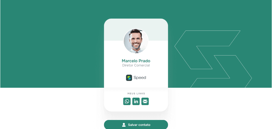 Cartão de visitas digital com perfil do vendedor e canais de contato